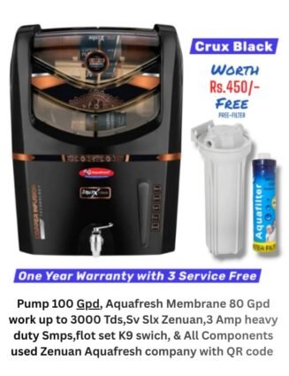 Crux Black Copper Ro Water Purifier |One year Warranty on RO Pump and Electric Power Supply | Consumables are chargeable | Free Installation worth Rs.549 and Three Times Free Home Service Visits (250×3=Rs.750 Free)
