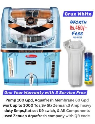 Crux Blue Tpt Copper Ro Water Purifier |One year Warranty on RO Pump and Electric Power Supply | Consumables are chargeable | Free Installation worth Rs.549 and Three Times Free Home Service Visits (250×3=Rs.750 Free)