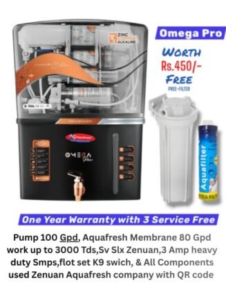 Omega Pro Black Copper Ro Water Purifier | One year Warranty on RO Pump and Electric Power Supply | Consumables are chargeable | Free Installation worth Rs.549 and Three Times Free Home Service Visits (250×3=Rs.750 Free)