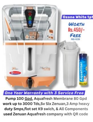Ozone White Copper Ro Water Purifier | One year Warranty on RO Pump and Electric Power Supply | Consumables are chargeable | Free Installation worth Rs.549 and Three Times Free Home Service Visits (250×3=Rs.750 Free)