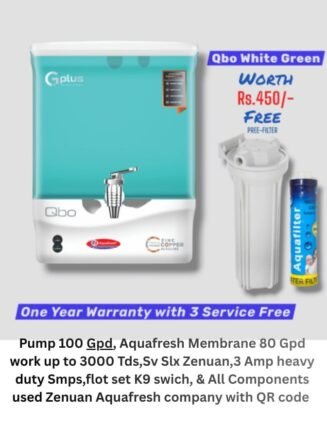 Qbo Green Alkaline Ro Water Purifier | One year Warranty on RO Pump and Electric Power Supply | Consumables are chargeable | Free Installation worth Rs.549 and Three Times Free Home Service Visits (250×3=Rs.750 Free)