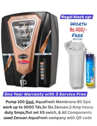Regal Black Copper Ro Water Purifier | One year Warranty on RO Pump and Electric Power Supply | Consumables are chargeable | Free Installation worth Rs.549 and Three Times Free Home Service Visits (250×3=Rs.750 Free)