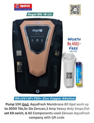 Regal Digi 18Ltr Black Copper + Alkaline Ro Water Purifier | One year Warranty on RO Pump and Electric Power Supply | Consumables are chargeable | Free Installation worth Rs.549 and Three Times Free Home Service Visits (250×3=Rs.750 Free)