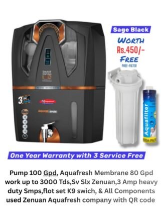 Sage Black Copper Ro Water Purifier | One year Warranty on RO Pump and Electric Power Supply | Consumables are chargeable | Free Installation worth Rs.549 and Three Times Free Home Service Visits (250×3=Rs.750 Free) (Copy)