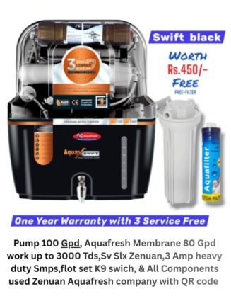 Swift Black Copper Ro Water Purifier | One year Warranty on RO Pump and Electric Power Supply | Consumables are chargeable | Free Installation worth Rs.549 and Three Times Free Home Service Visits (250×3=Rs.750 Free)