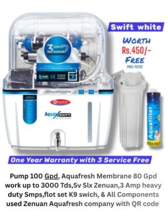 Swift White Copper Ro Water Purifier | One year Warranty on RO Pump and Electric Power Supply | Consumables are chargeable | Free Installation worth Rs.549 and Three Times Free Home Service Visits (250×3=Rs.750 Free) (Copy)
