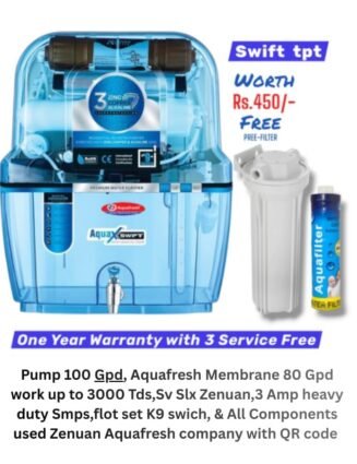 Swift Blue Tpt Copper Ro Water Purifier | One year Warranty on RO Pump and Electric Power Supply | Consumables are chargeable | Free Installation worth Rs.549 and Three Times Free Home Service Visits (250×3=Rs.750 Free) (Copy)