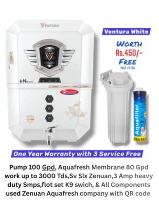 Ventura White Copper Ro Water Purifier | One year Warranty on RO Pump and Electric Power Supply | Consumables are chargeable | Free Installation worth Rs.549 and Three Times Free Home Service Visits (250×3=Rs.750 Free)