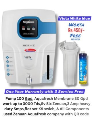 Vista White Copper Ro Water Purifier | One year Warranty on RO Pump and Electric Power Supply | Consumables are chargeable | Free Installation worth Rs.549 and Three Times Free Home Service Visits (250×3=Rs.750 Free) (Copy)